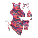 Leopard Halter Neck Three Piece Bikini with Sarong